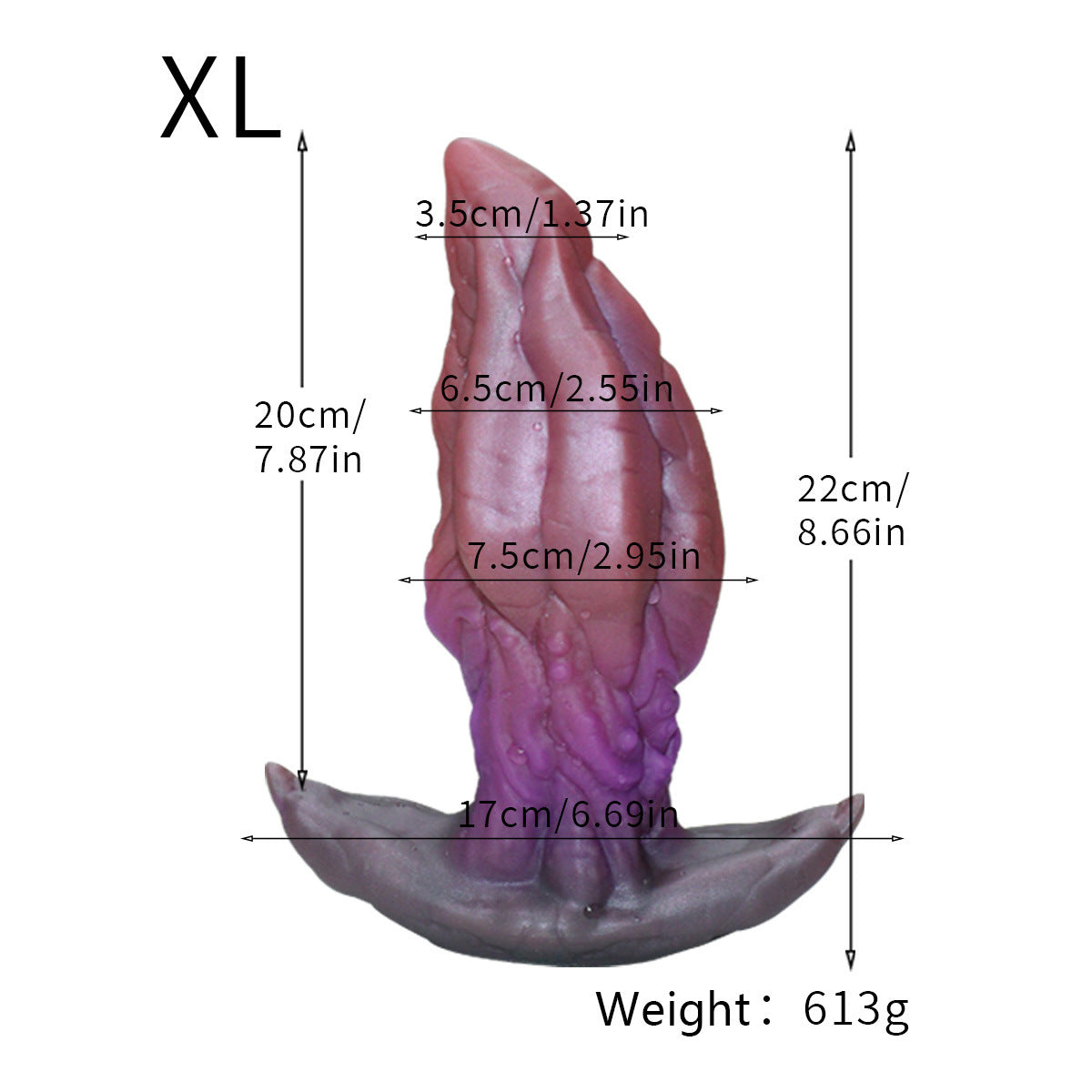 Side view of Size XL (Extra Large) fantasy monster plug, massive 22cm length for experienced play.
