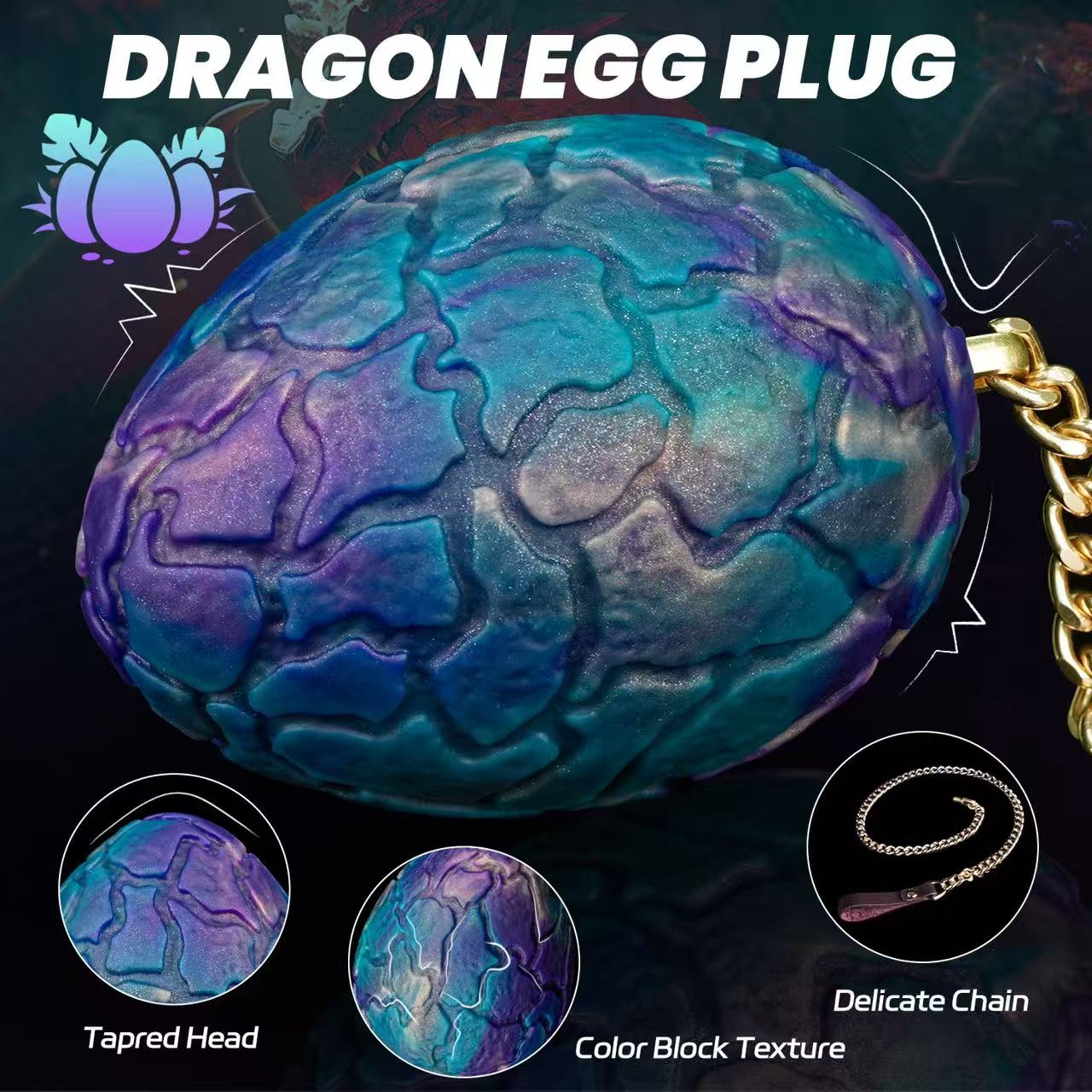 Drachenei-Analdildo | Fantasy-Analdildo mit schillernder Drachenschuppenoptik und Zugkette