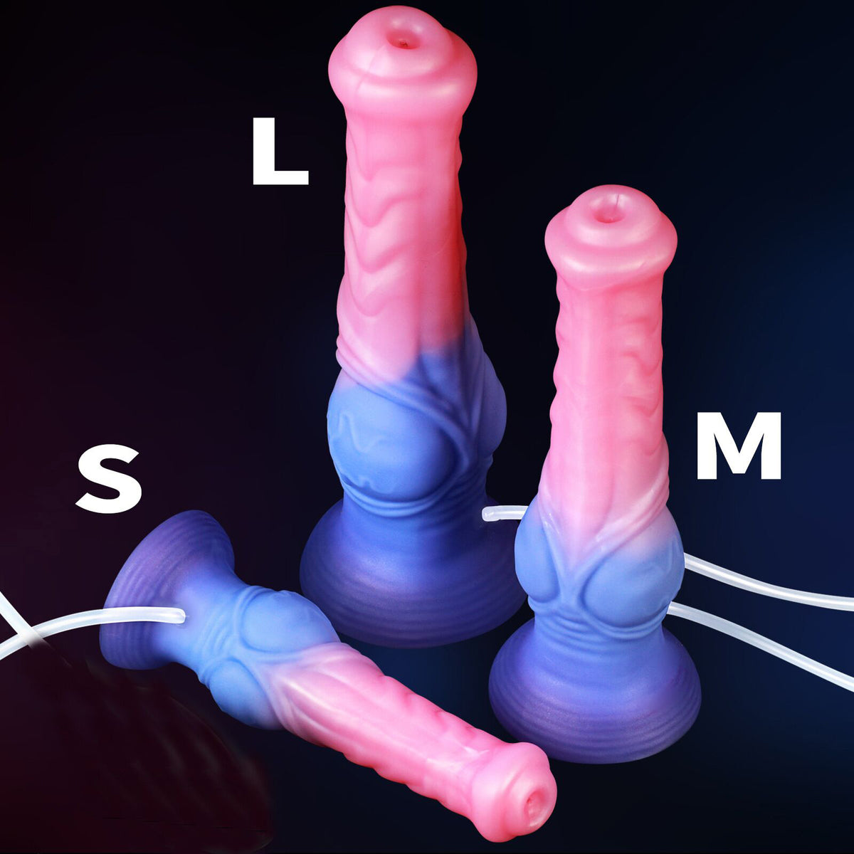 Dual-Color Fantasy Silicone Dildo with Liquid Injection Syringe & Strong Suction Base – Multi-Size Ejaculating Adult Toy