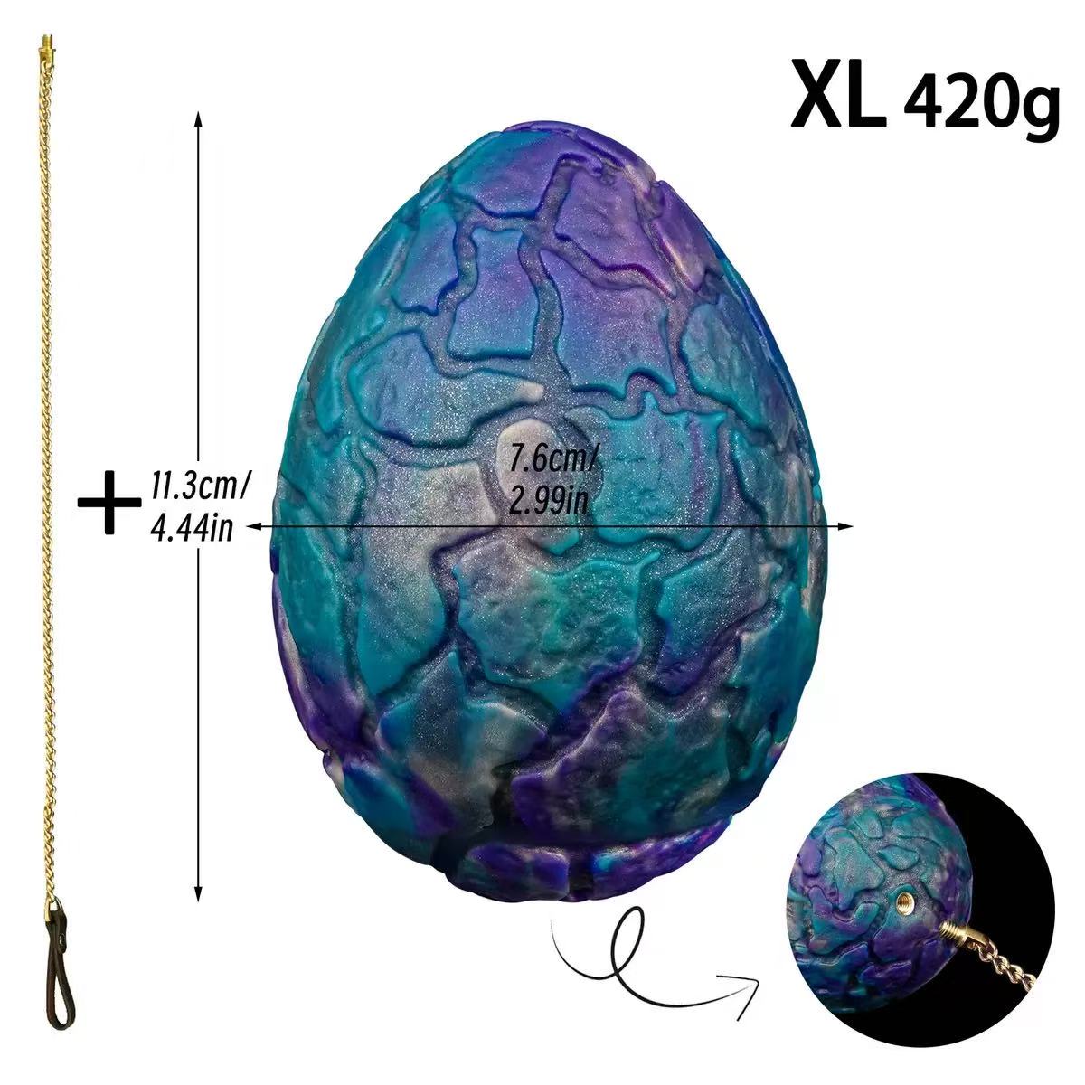 Drachenei-Analdildo | Fantasy-Analdildo mit schillernder Drachenschuppenoptik und Zugkette