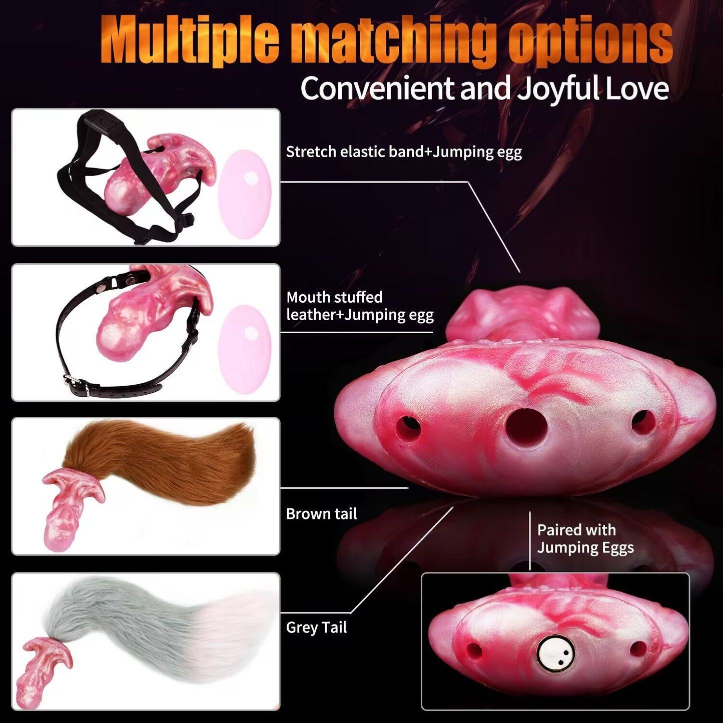 Octopus Fantasy Dildo & Plug Set with Harness, Remote Vibration & Faux Fur Tails