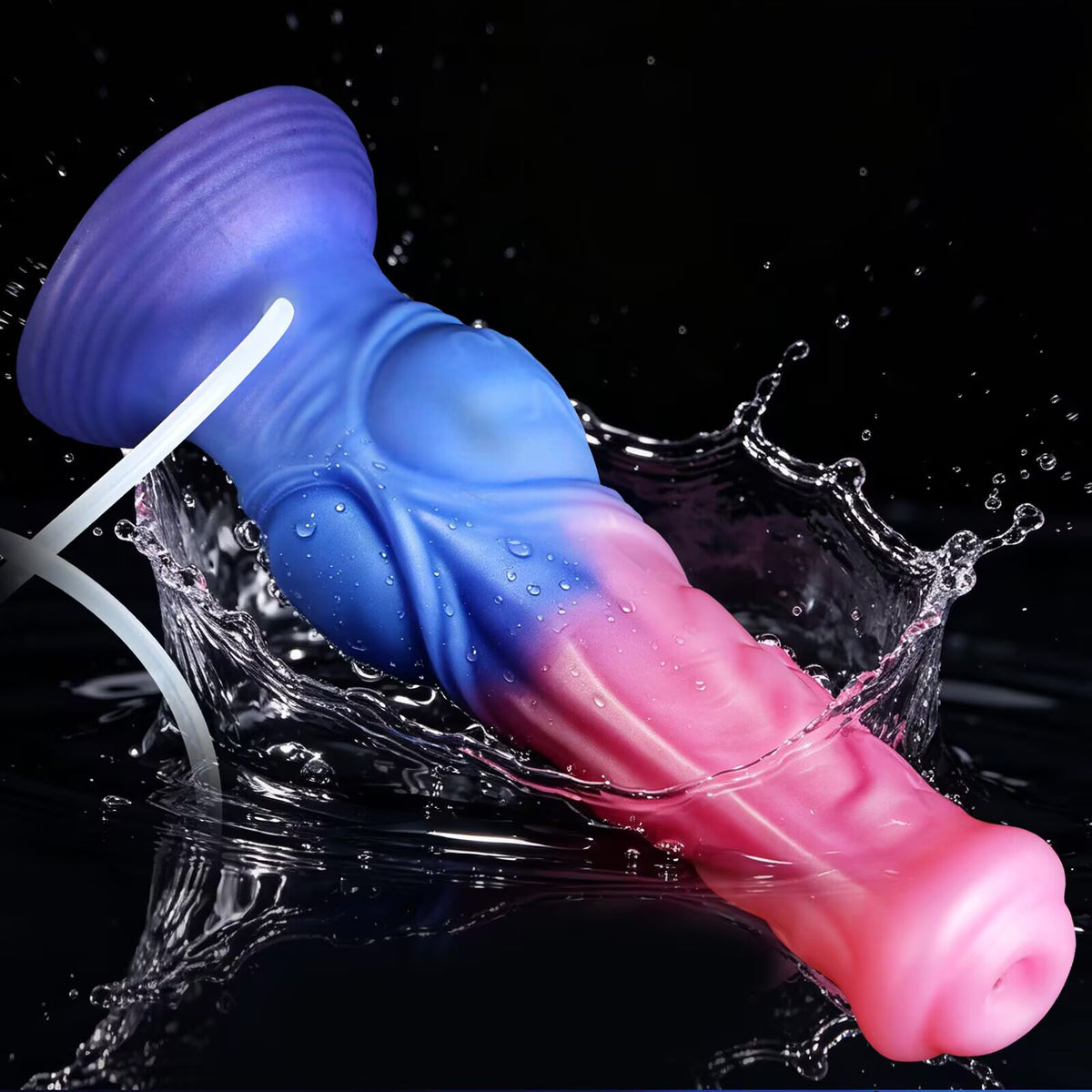 Dual-Color Fantasy Silicone Dildo with Liquid Injection Syringe & Strong Suction Base – Multi-Size Ejaculating Adult Toy