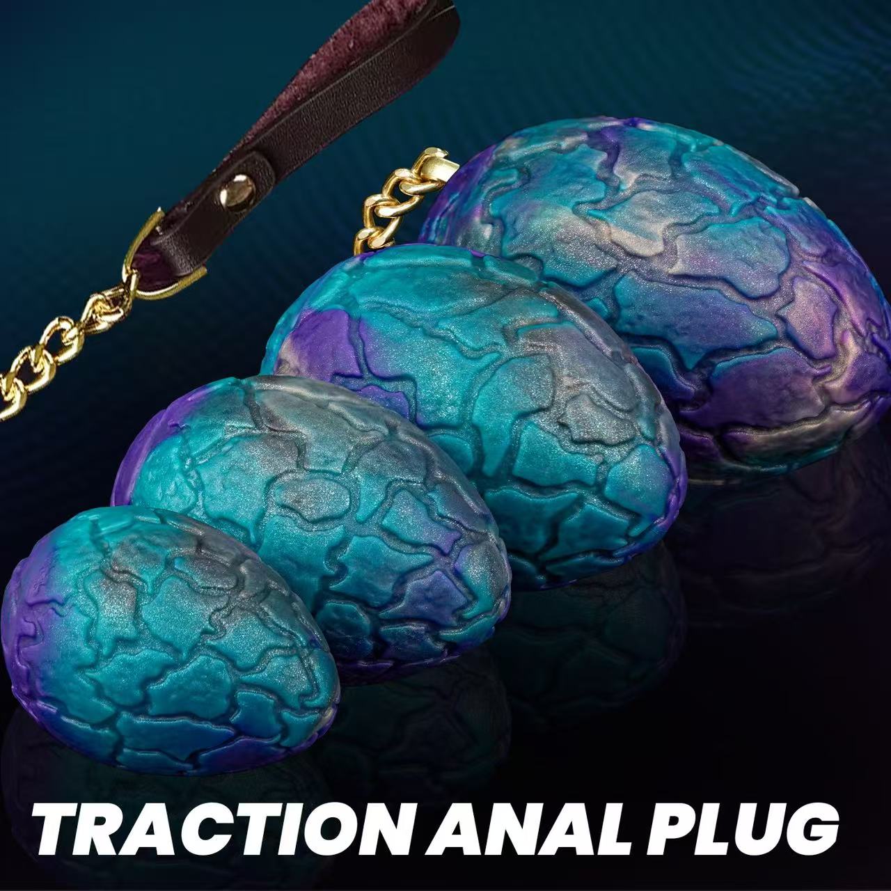 Drachenei-Analdildo | Fantasy-Analdildo mit schillernder Drachenschuppenoptik und Zugkette
