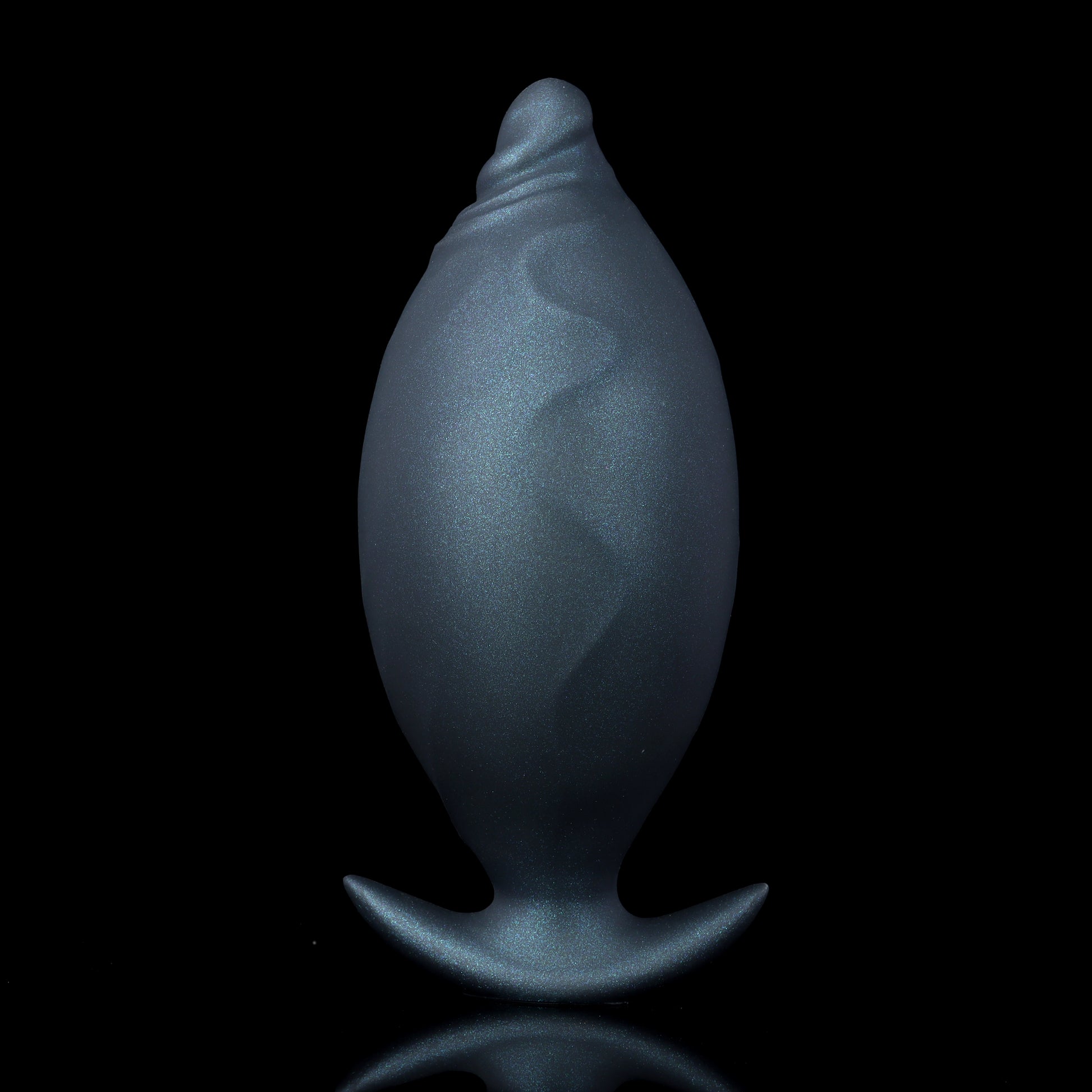 Black expandable fantasy anal plug with alien-like ribbed textures and a wide anchor safety base for advanced training.