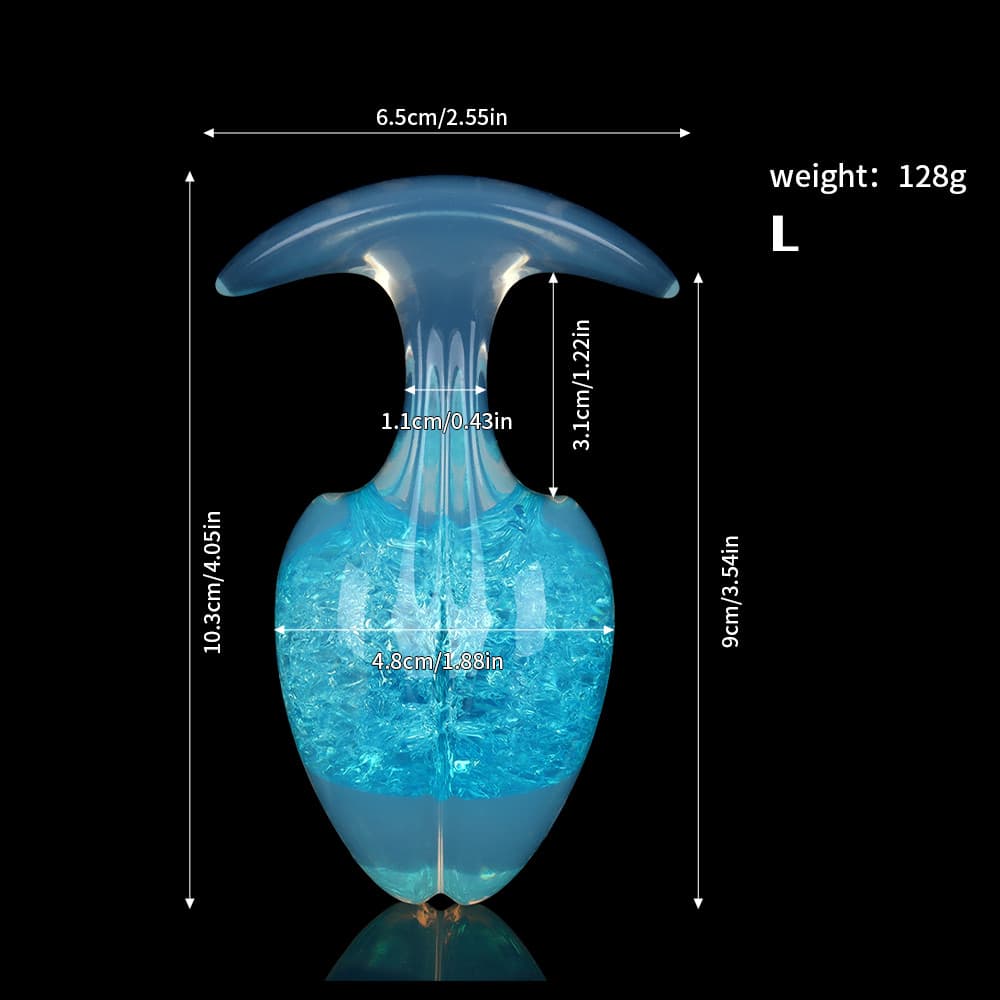 Large-sized aurora blue crackle plug dimension diagram, detailing precise height, width, and 128g weight.