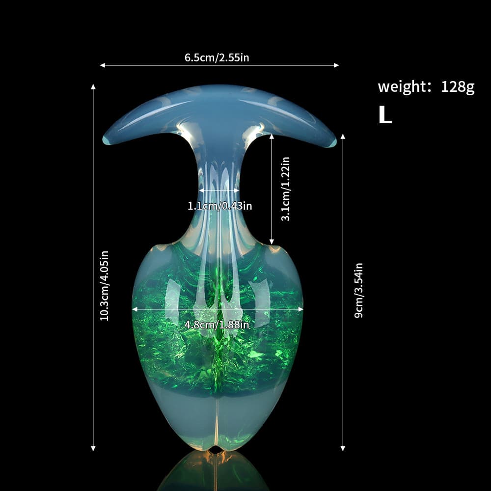 Large size technical diagram of the aurora green crackle plug, illustrating detailed height and width measurements.