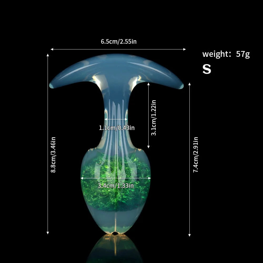 Small size specifications for the aurora green crackle plug, detailing height, width, and weight.