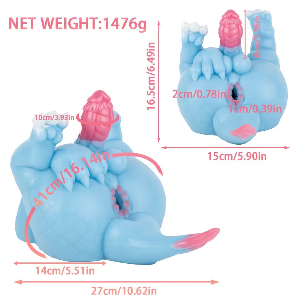 Size specification chart for the Azure Magical Tiny Dragon, highlighting the dual-channel entry and a net weight of 1476g.