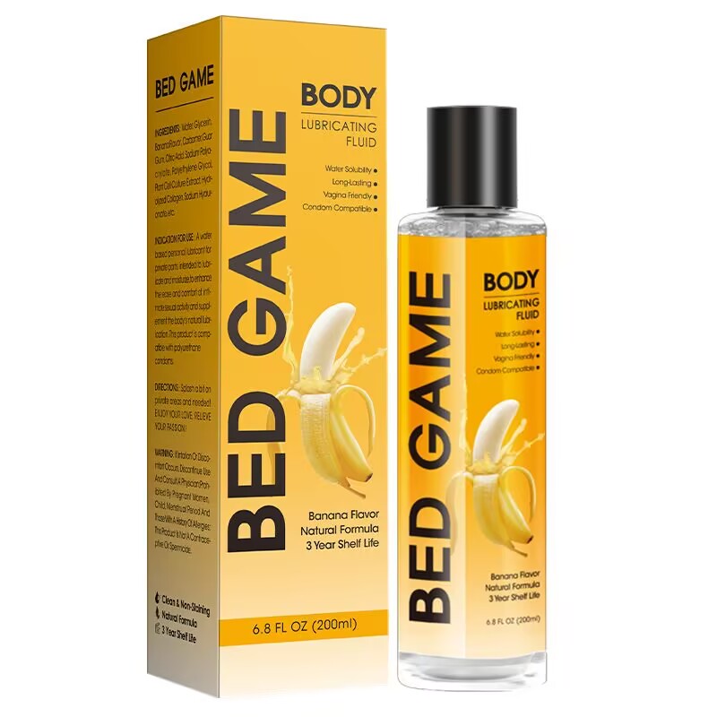 Banana flavor body lubricating fluid condom compatible for intimate play