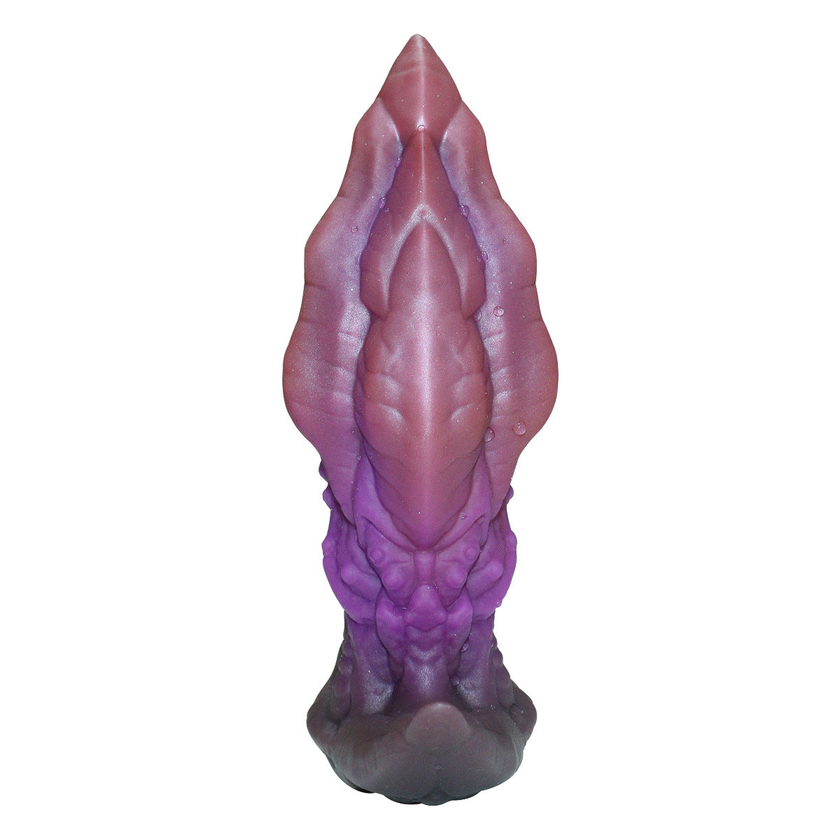 Front view of a tapered monster textured dildo showing realistic organic ridges.
