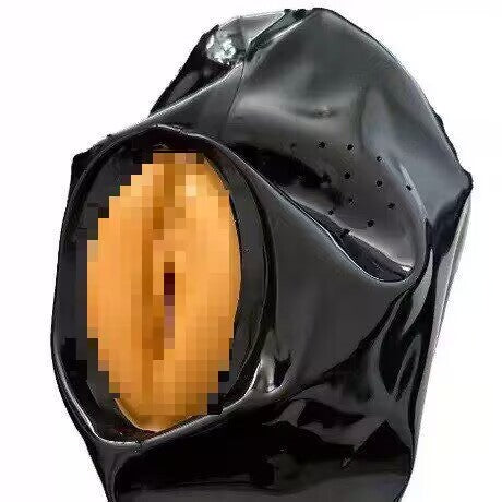 Full Coverage Latex Hood Mask with Realistic Mouth Attachment – Breathable Fetish Cosplay Headgear for BDSM & Roleplay