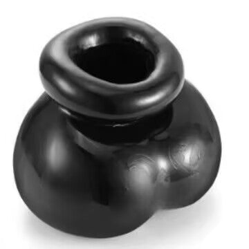 Obsidian black silicone testicle stretcher and ball weight ring with top restraint band