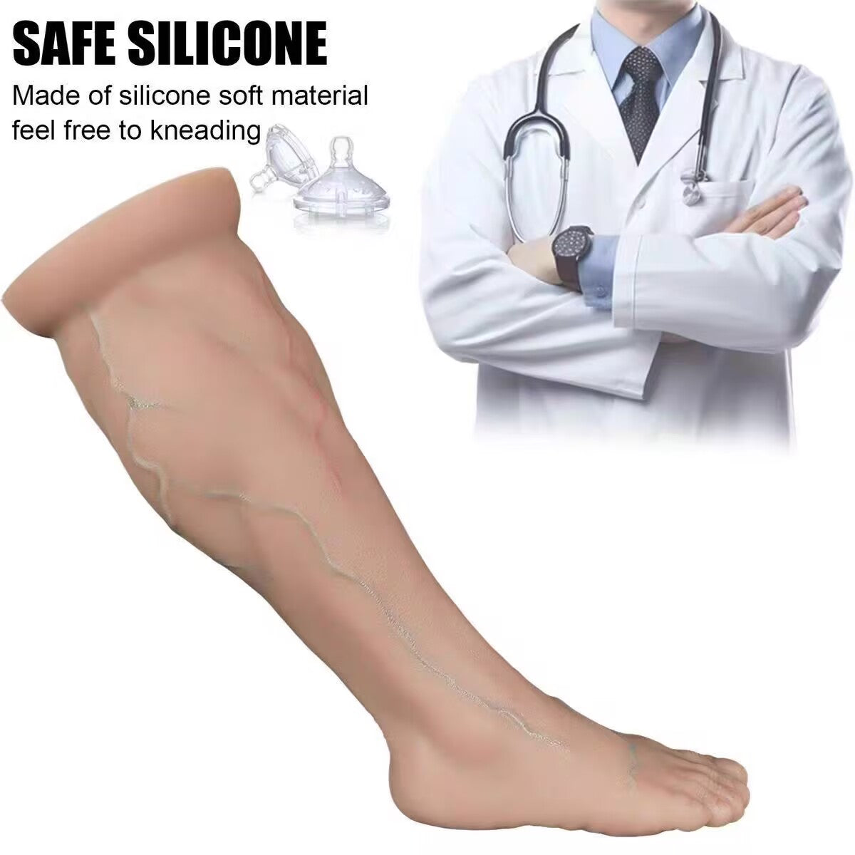 Flexible and soft body-safe silicone foot anal dilator highlighting soft realistic texture.