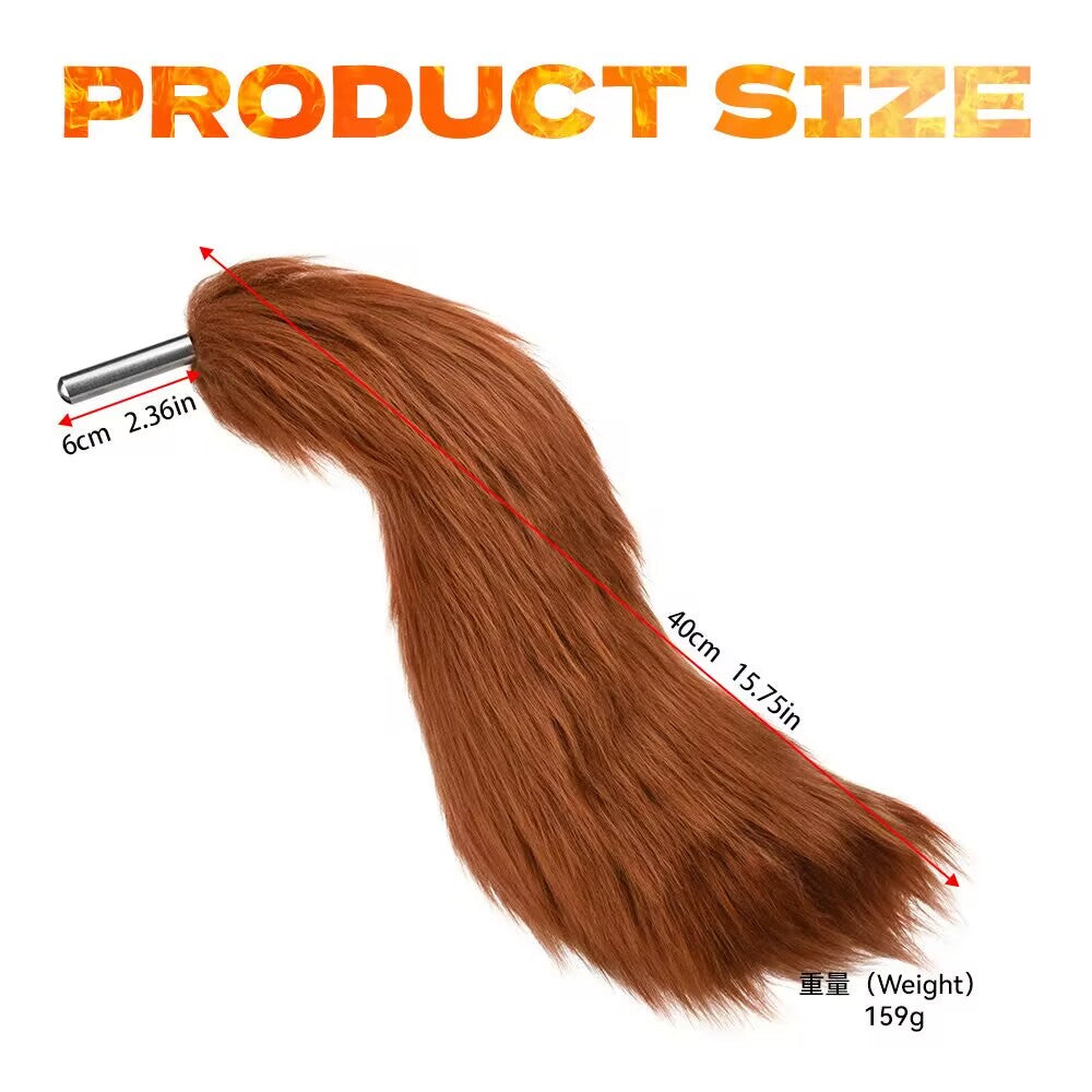 Product dimensions for fluffy brown fox faux fur tail attachment measuring 40cm in length and weighing 159g.