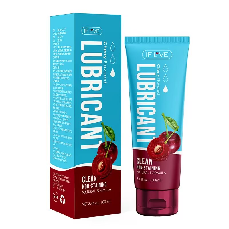 Cherry flavored water-soluble personal lubricant in 100ml squeeze tube with retail box packaging
