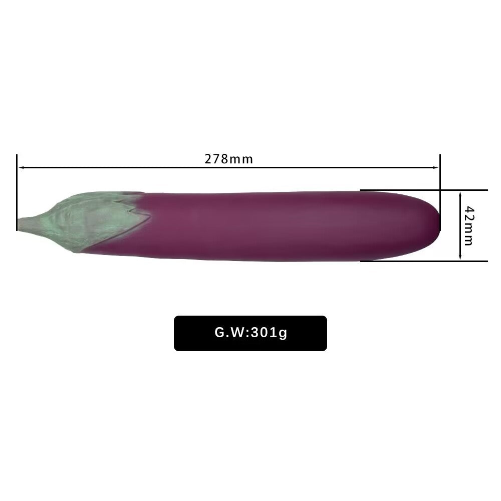 Size specifications for classic purple eggplant silicone dildo measuring 278mm total length and 42mm diameter.