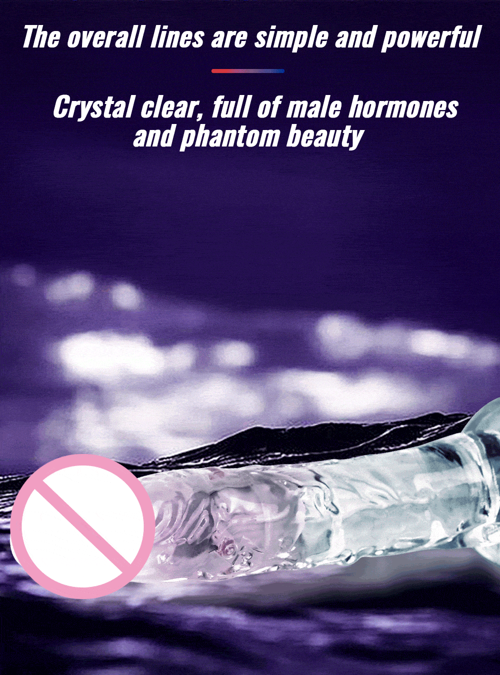 Transparent crystal vibrating dildo highlighting smooth ergonomic design and realistic body contour.