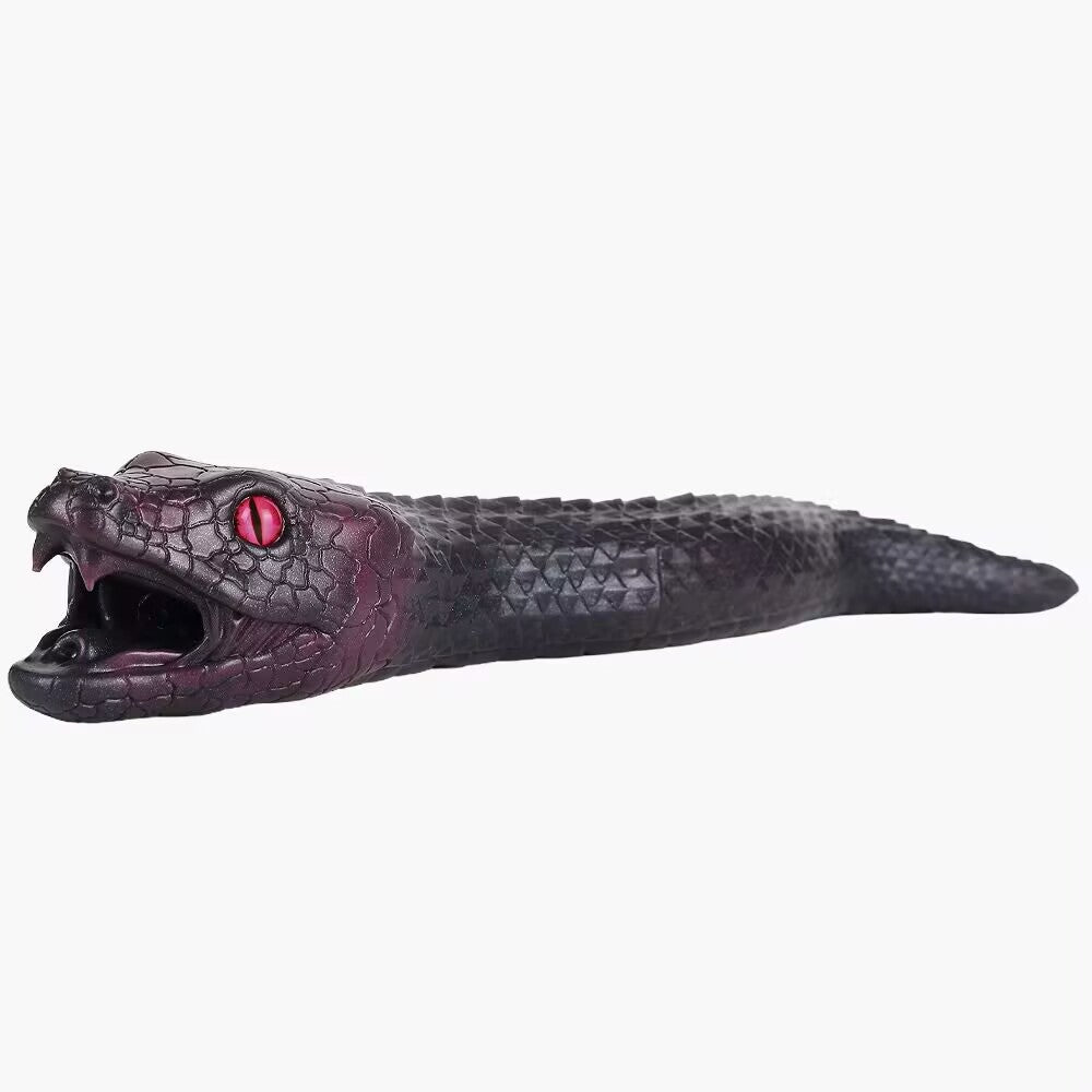Side profile of dark venomous snake silicone monster stroker on white background