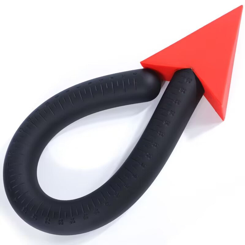 Close up of red arrowhead safety stopper base on black flexible devil tail anal plug