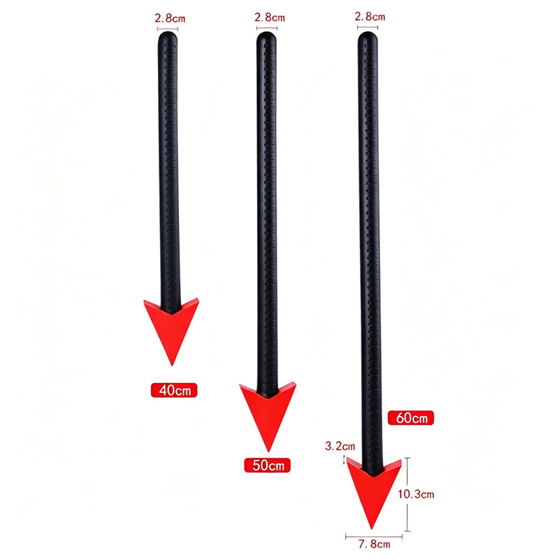 Size breakdown chart showing 40cm, 50cm, and 60cm devil tail anal probes with 2.8cm diameter