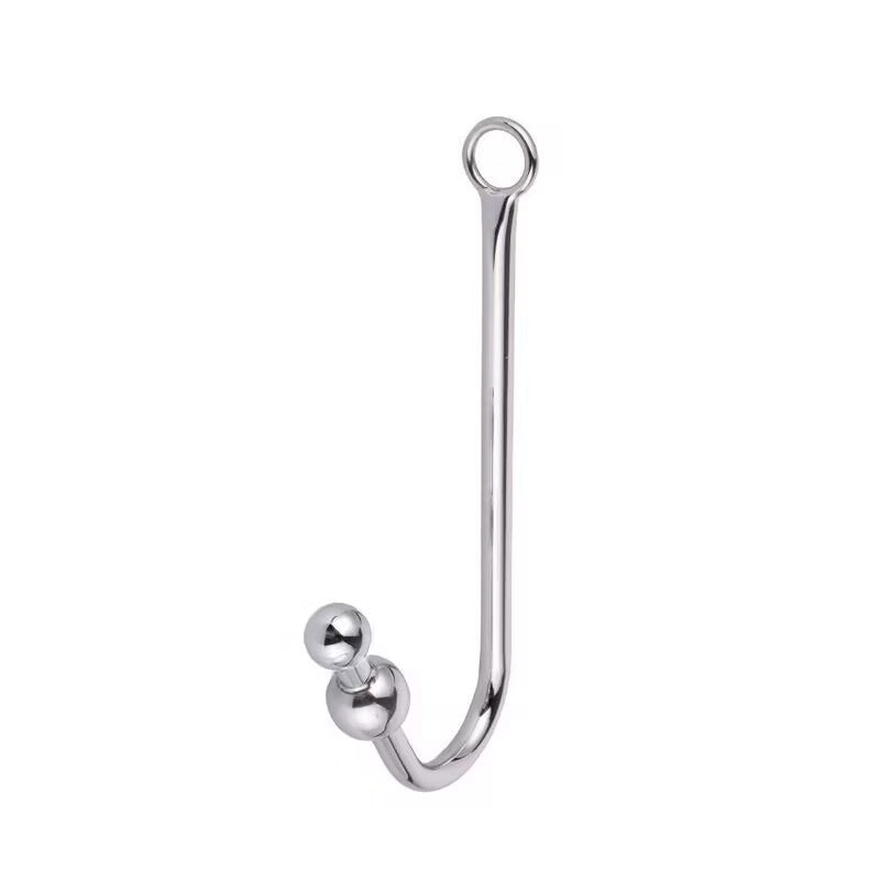 Double bead curved anal hook with connection ring.