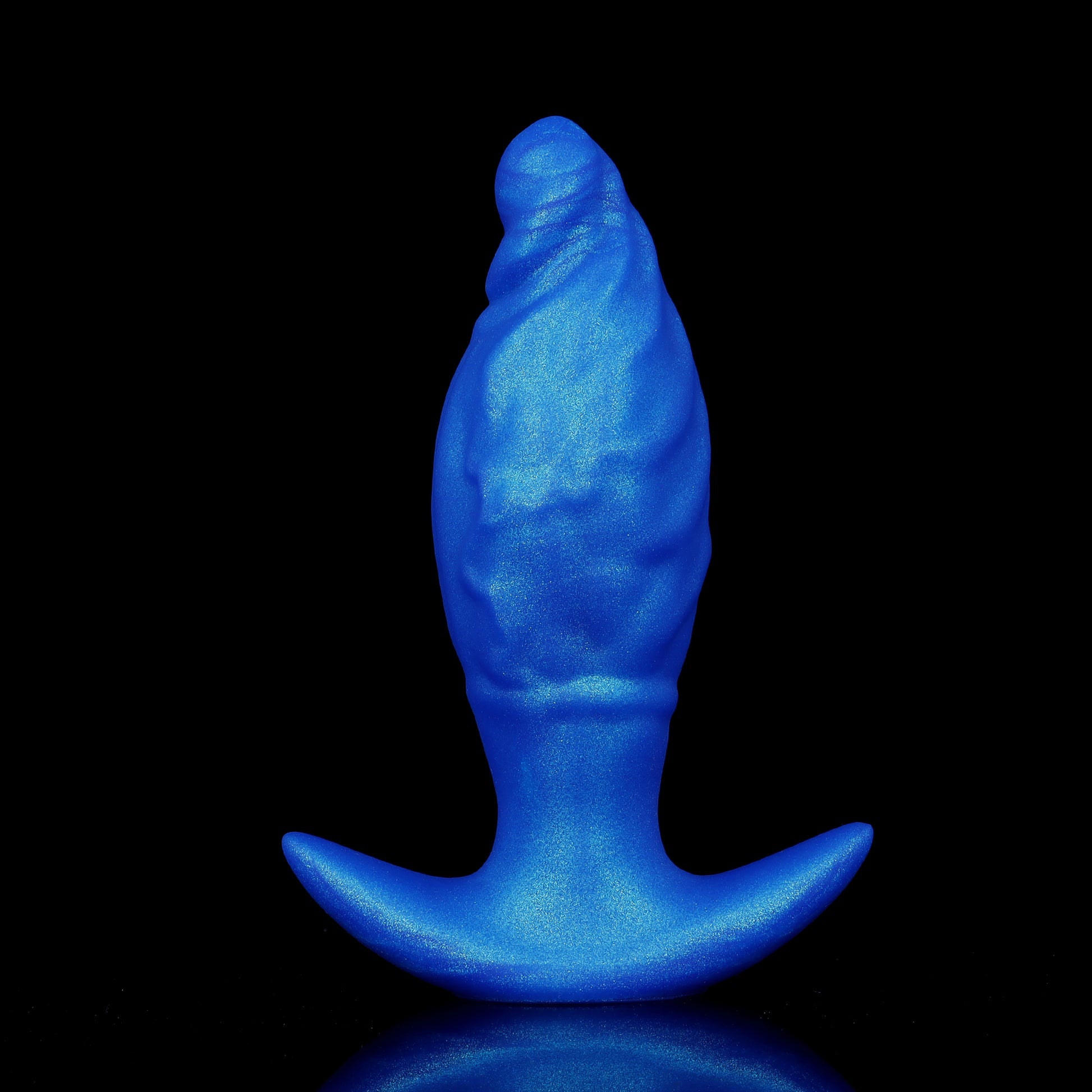 Sapphire blue inflatable anal dilator featuring rich rippled ridges along the shaft and a sturdy flared safety base for personalized expansion.