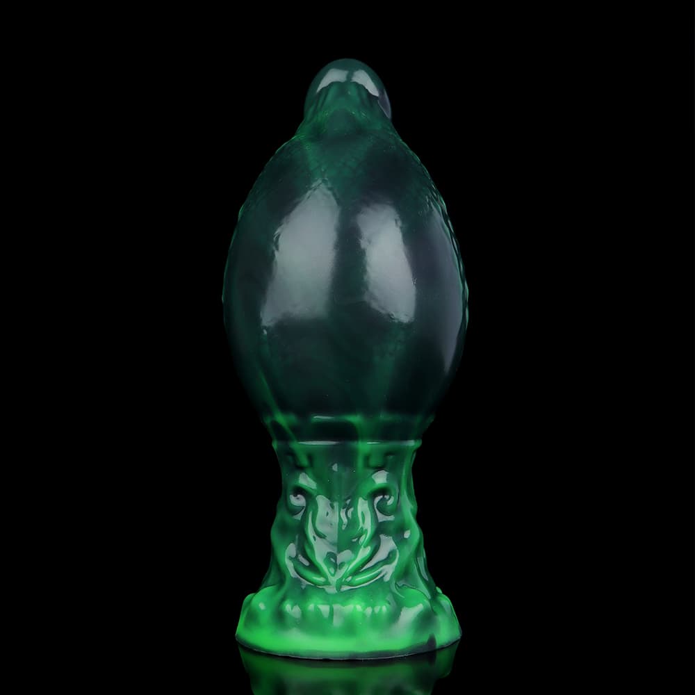 Back view of the Moon Wood inflatable fantasy dildo showing the glossy bulbous alien egg shape designed for extreme g-spot and prostate stretching.