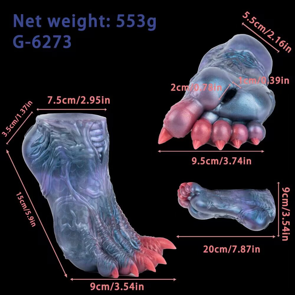 Size measurements and weight specifications for fantasy alien foot masturbator sleeve.