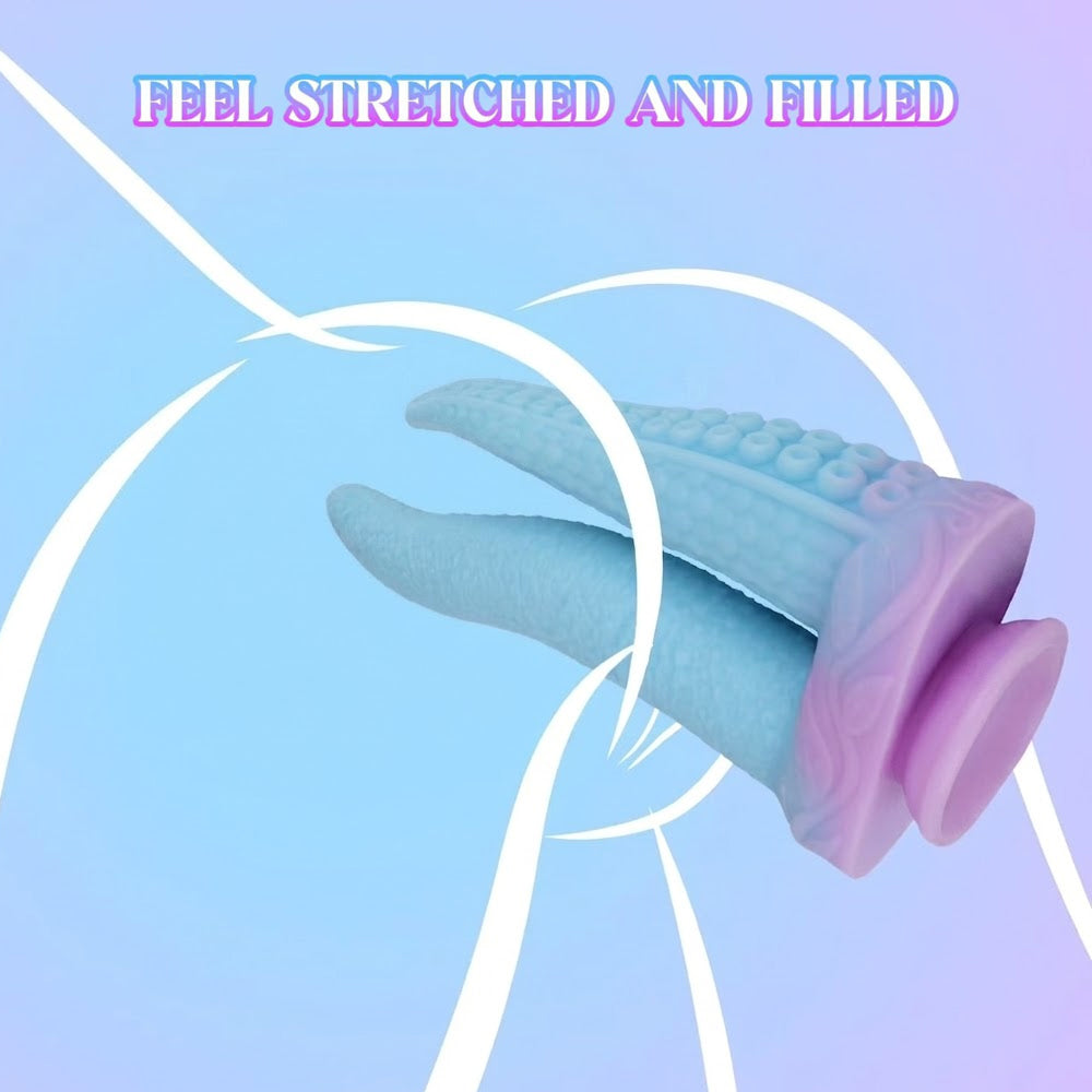 Abstract line art illustration representing the stretched and filled insertion feeling of the blue dual tentacle monster sex toy.