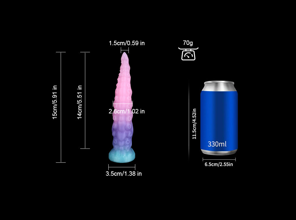Small 15cm gradient fantasy tentacle toy with measurements and suction cup base.