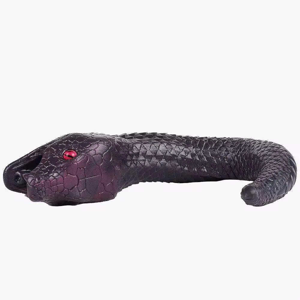 Side view of flexible curved body of dark snake fantasy male masturbator