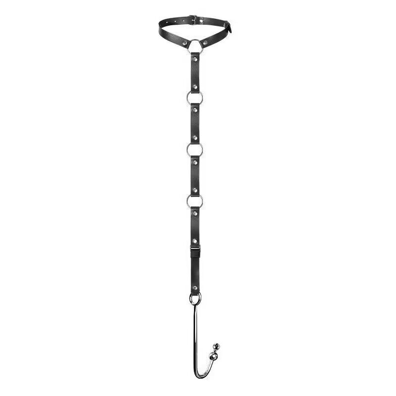 Full body restraint strap connected to a double bead hook