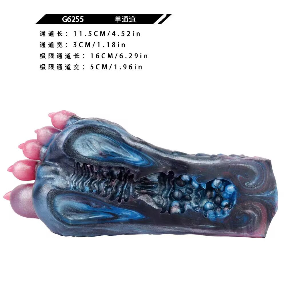 Cross-section interior view of G6255 variant showing intense ribbed channels and organic pleasure nodes of the fantasy monster paw stroker.
