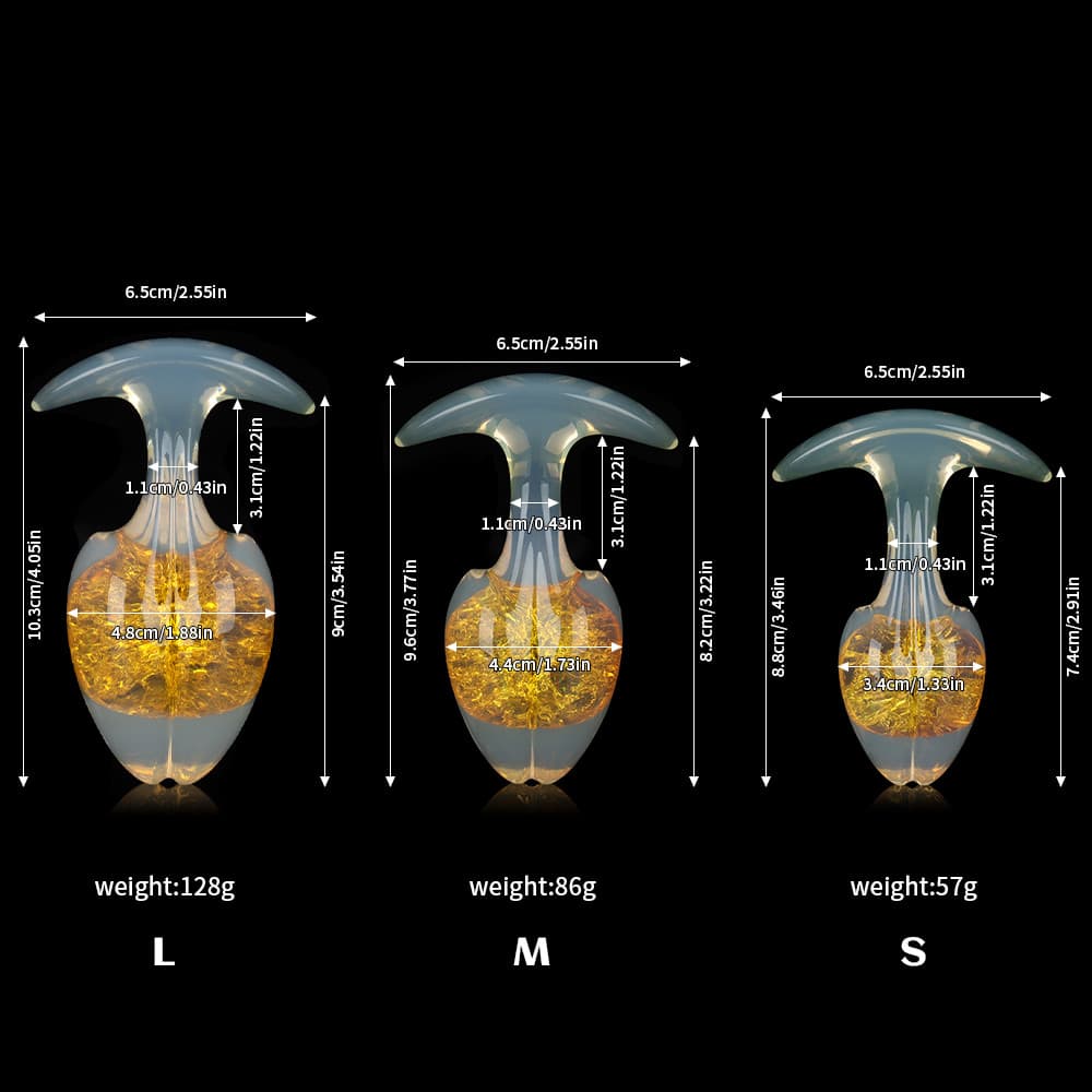 Detailed dimension chart showing the width, height, and weight comparison for Large, Medium, and Small golden sunshine crackle plugs