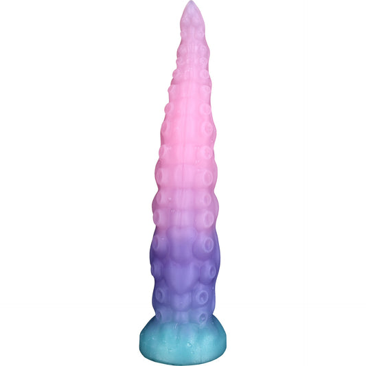 Full view of pink purple and teal gradient fantasy tentacle toy on a clean white background.