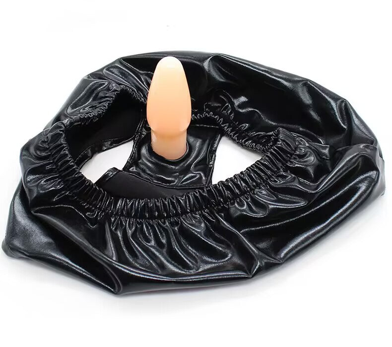 Faux Leather Strap-On Harness Panties with Interchangeable Dildo & Anal Plug