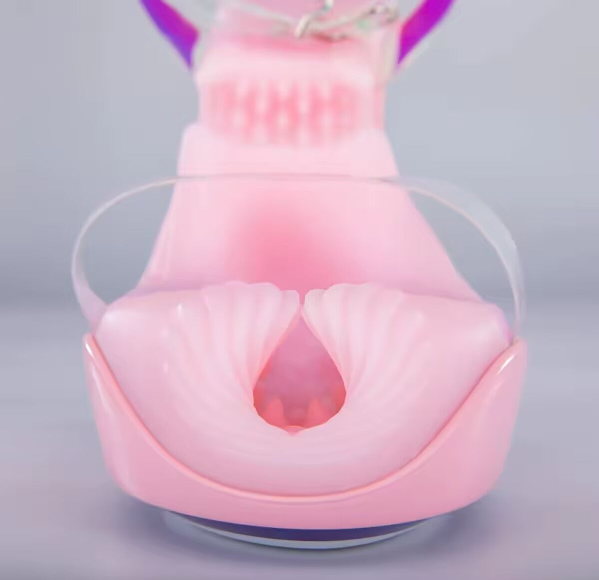 Front view of the high heel masturbator sleeve showing realistic opening contours