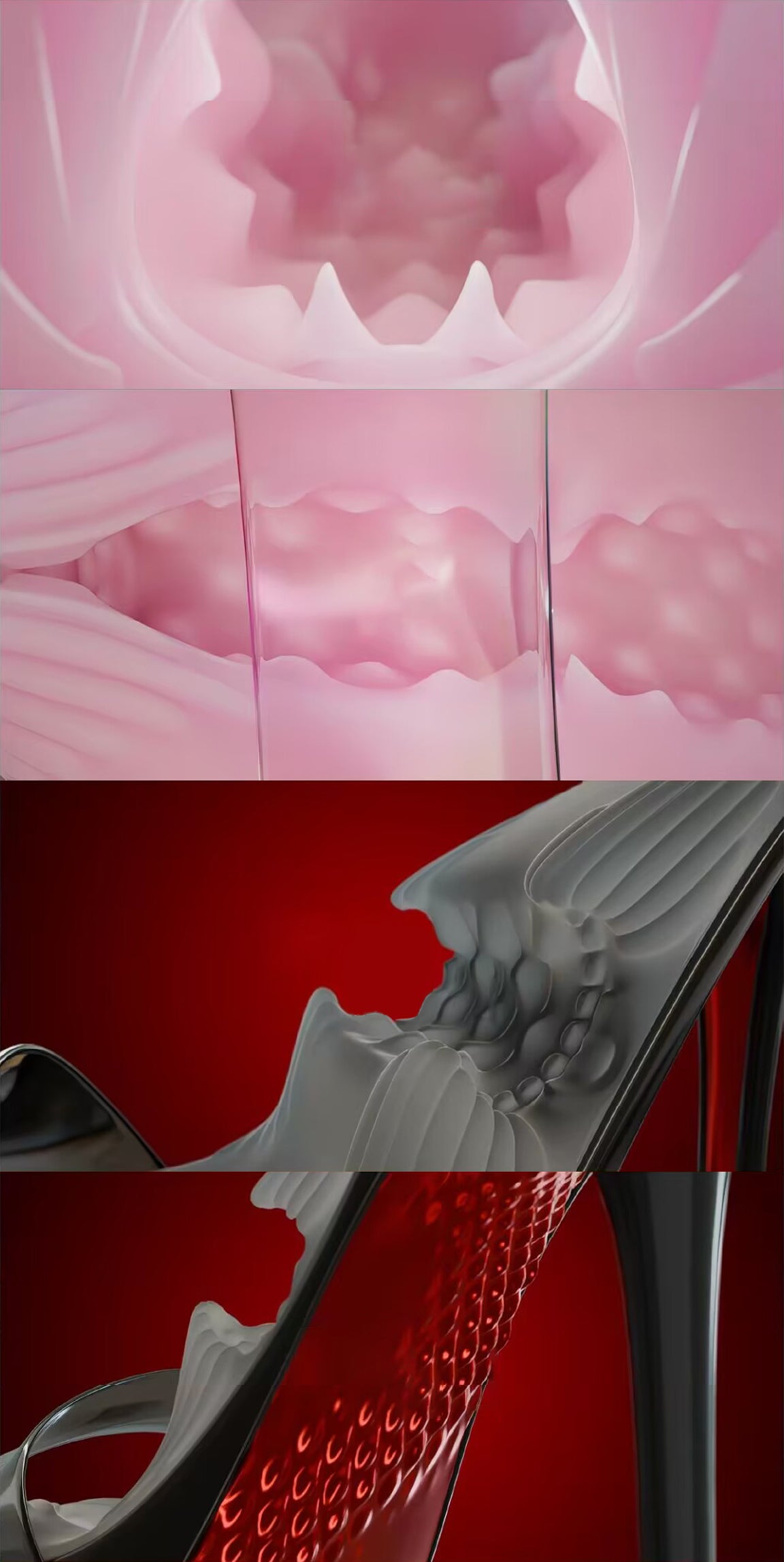 Close-up cross section of inner ribbed textures and nubs inside high heel stroker sleeve