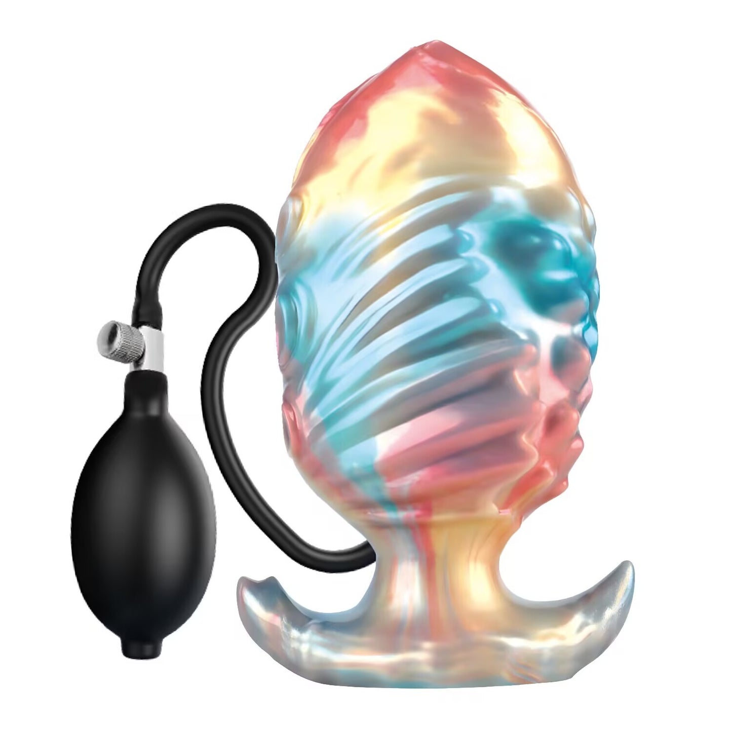 Ebon Leviathan silicone toy fully inflated demonstrating the girth expansion and increased size for extreme fullness.