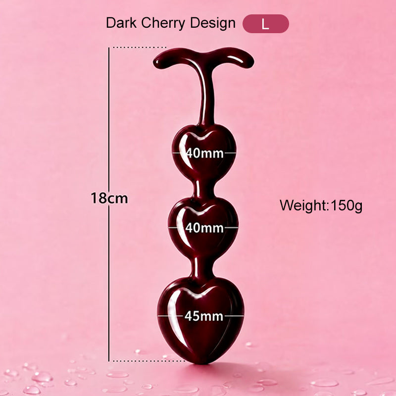 Large dark cherry anal plug beads measuring 18cm in length with 40mm and 45mm beads.