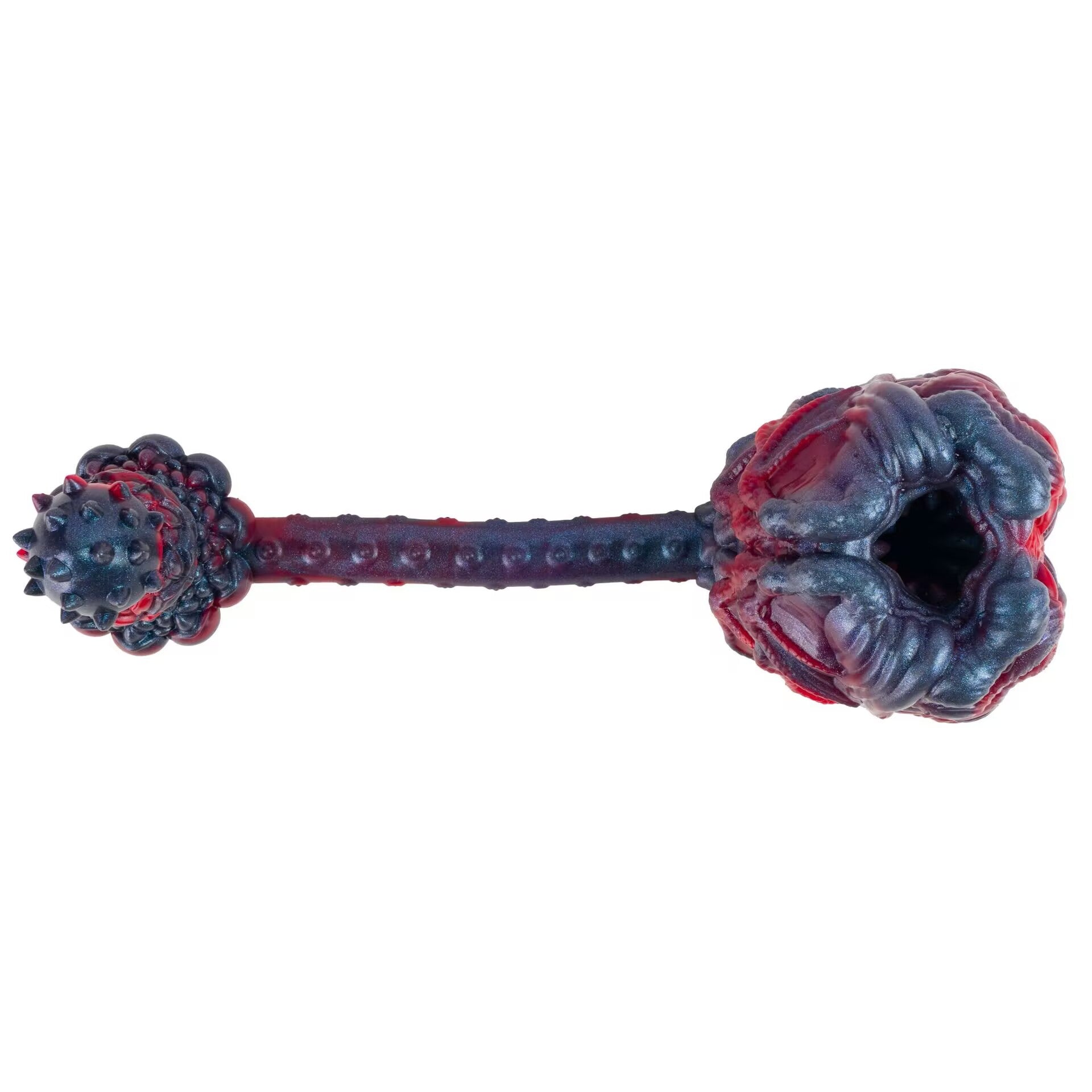 Top-down alignment view of the liquid silicone fantasy adult novelty highlighting the seamless textured tunnel and granular non-slip surface.