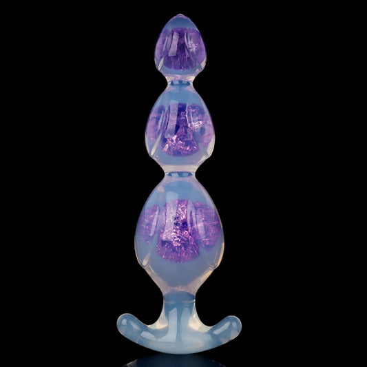 Front view of a luxury purple liquid silicone anal beads plug featuring aesthetic internal crackle texture.