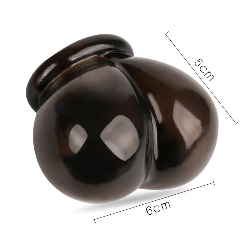 Premium black scrotum support ring displaying size dimensions of 5cm height and 6cm width
