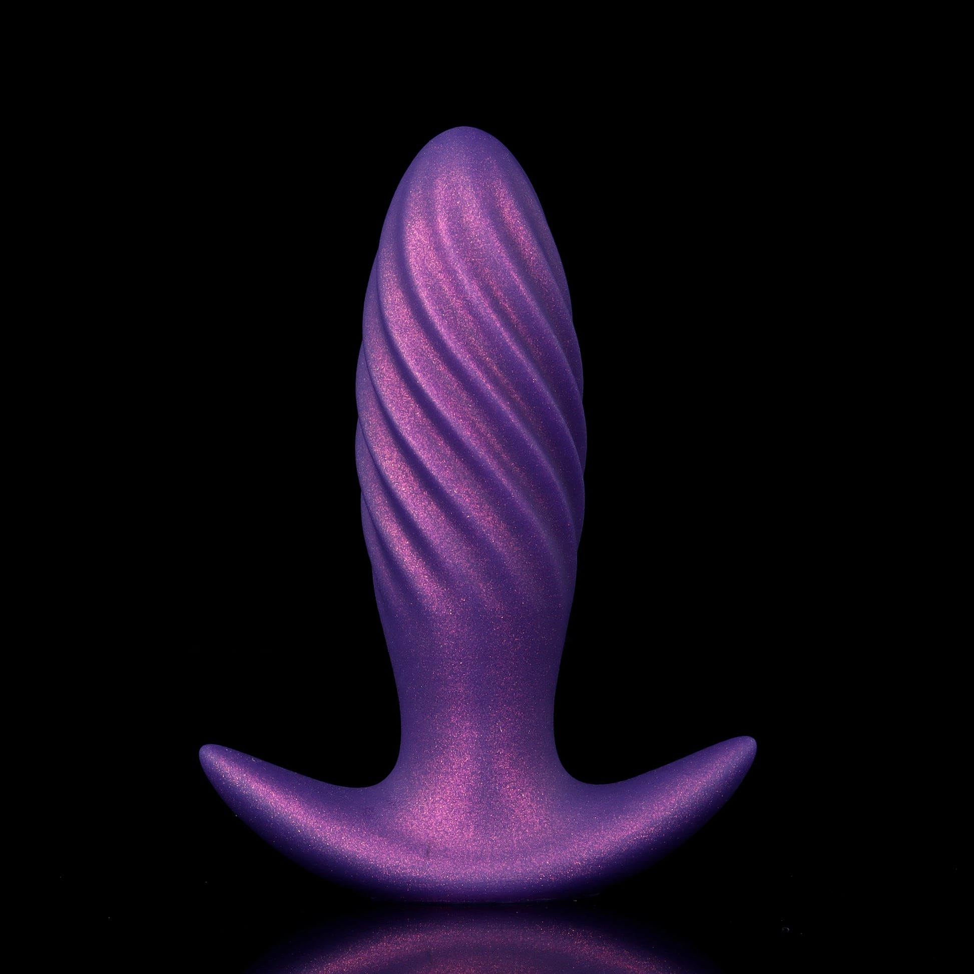 A glamorous metallic purple inflatable silicone butt plug for beginner-friendly progressive expansion training.