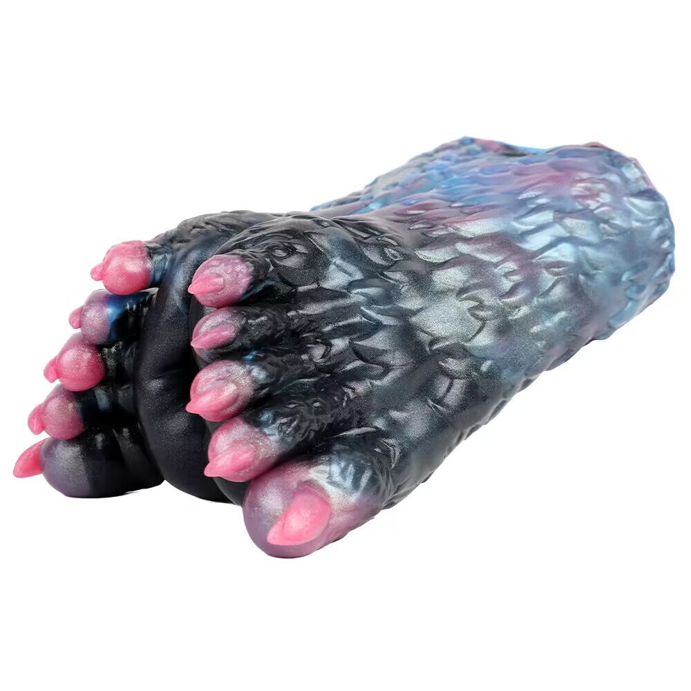 Close-up texture view of monster paw male stroker with metallic blue and purple finish.