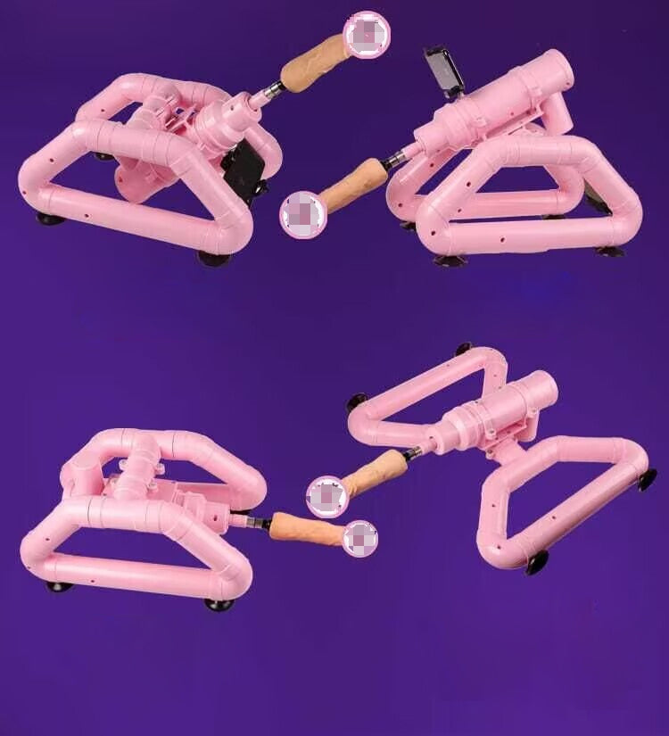 Multiple operating angles and position options of the pink automatic thrusting sex machine.