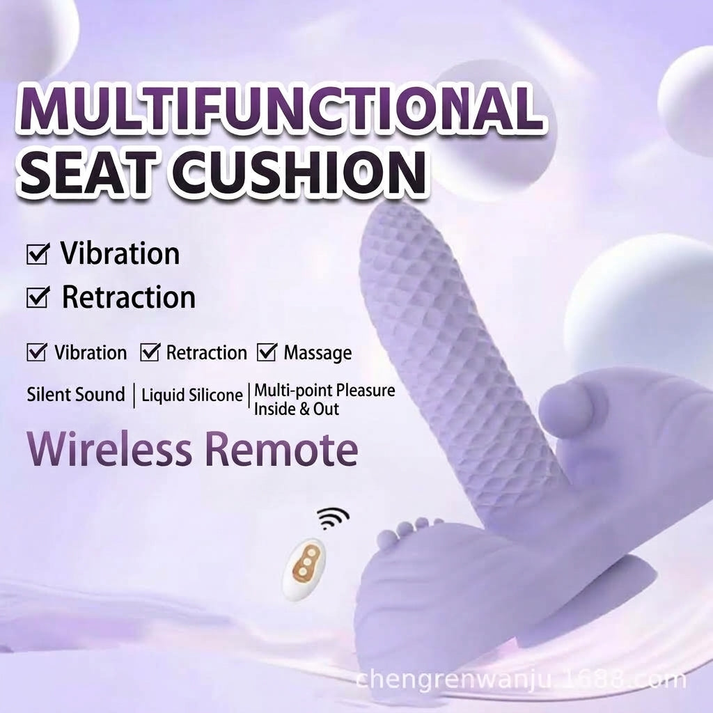Multifunctional seat cushion massager featuring vibration, retraction motion, and wireless remote controller.