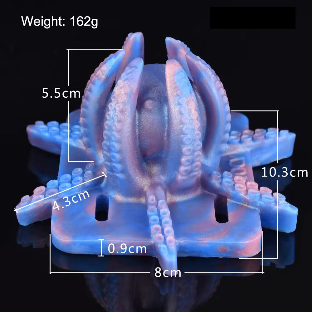Octopus suction cluster wearable massager pad size chart showing 162g weight, 10.3cm total height, and 8cm base width