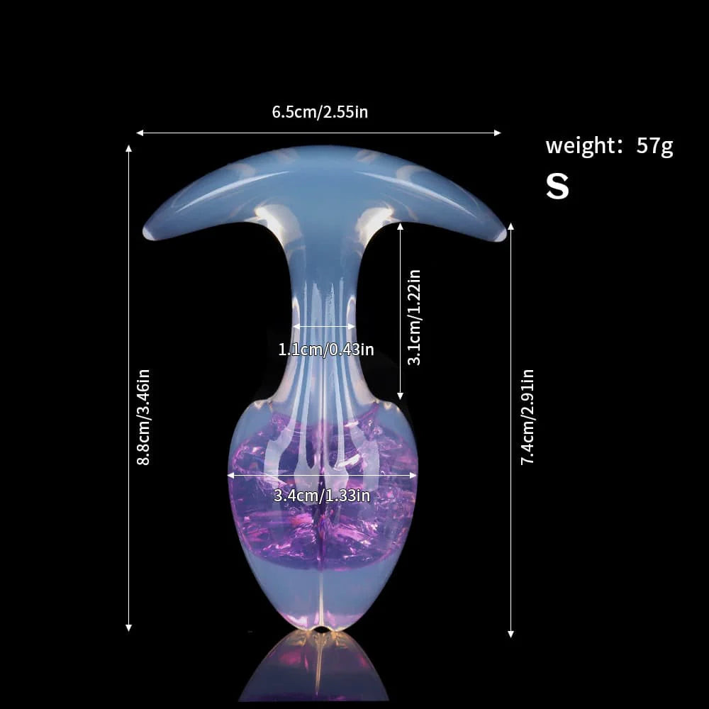 Small size specifications for the semi-translucent opal purple crackle plug, including measurements and 57g weight