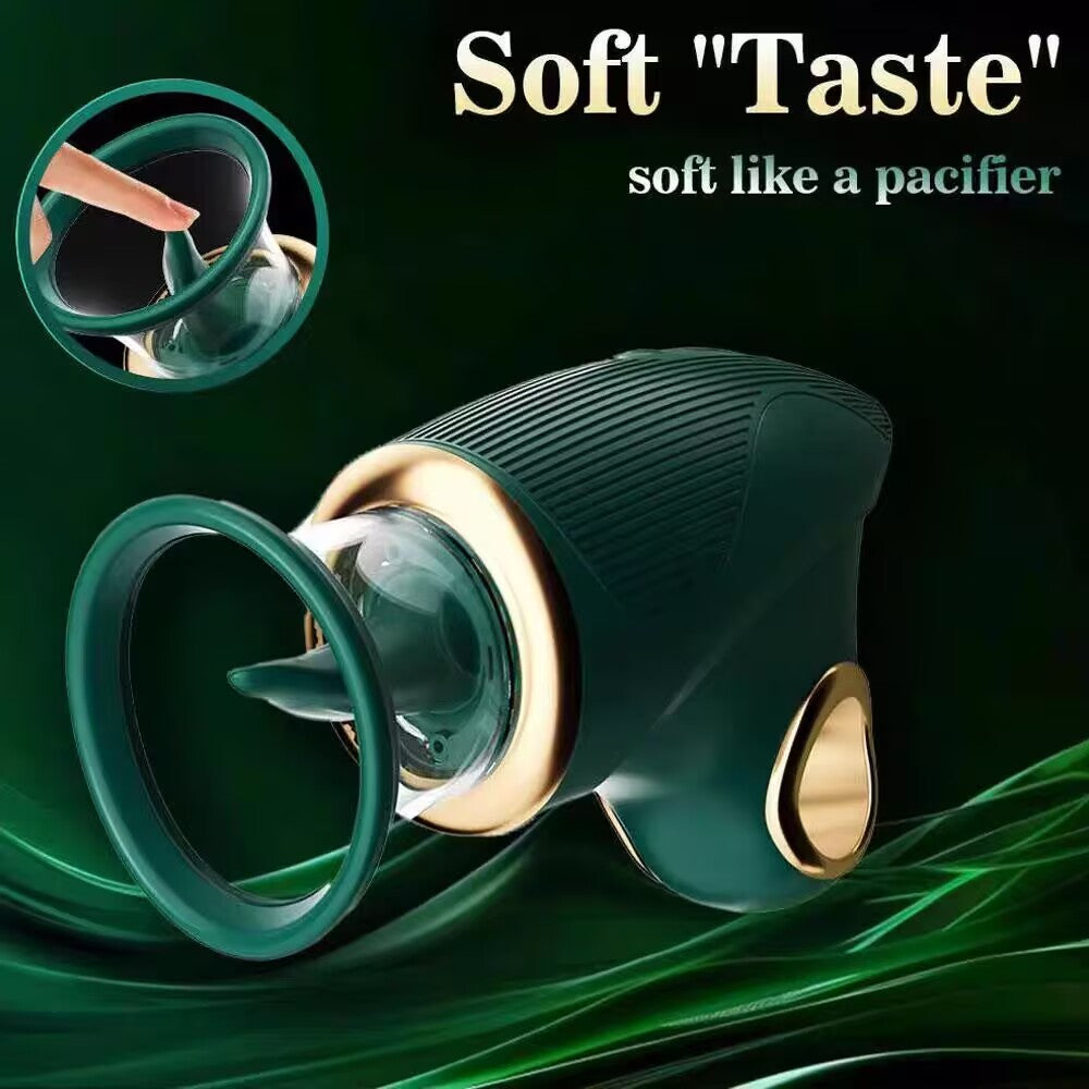 Ultra-soft pacifier-grade silicone attachment on a luxury teal intimate massager.